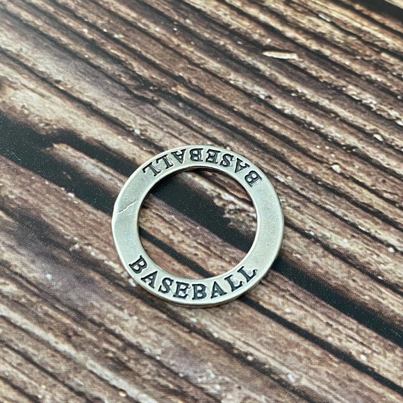 New Sterling Silver .925 BASEBALL Double-Sided Affirmation Circle Ring Charm - Picture 1 of 3